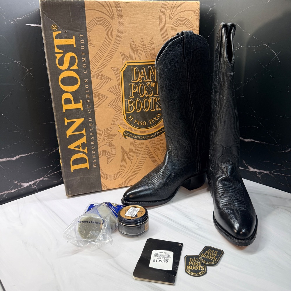 Vintage Dan Post 210R Black Leather Cowboy Boots Womens 6.5 M Box
